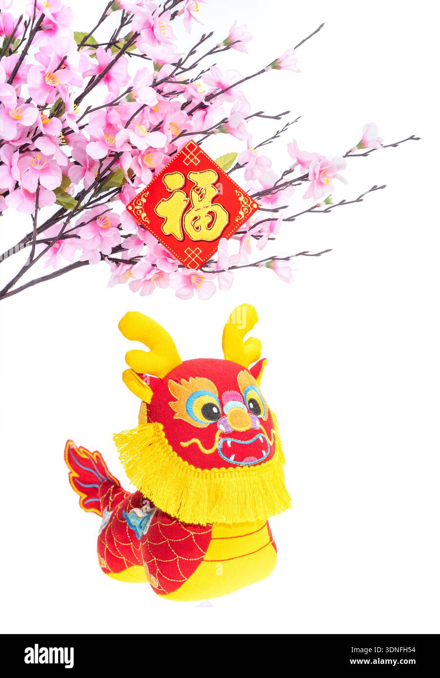 Tradition dragon de poupée en tissu chinois, 2024 est l'année du dragon, mots chinois signifiant : dragon, vous souhaitant la prospérité et la richesse. Banque D'Images