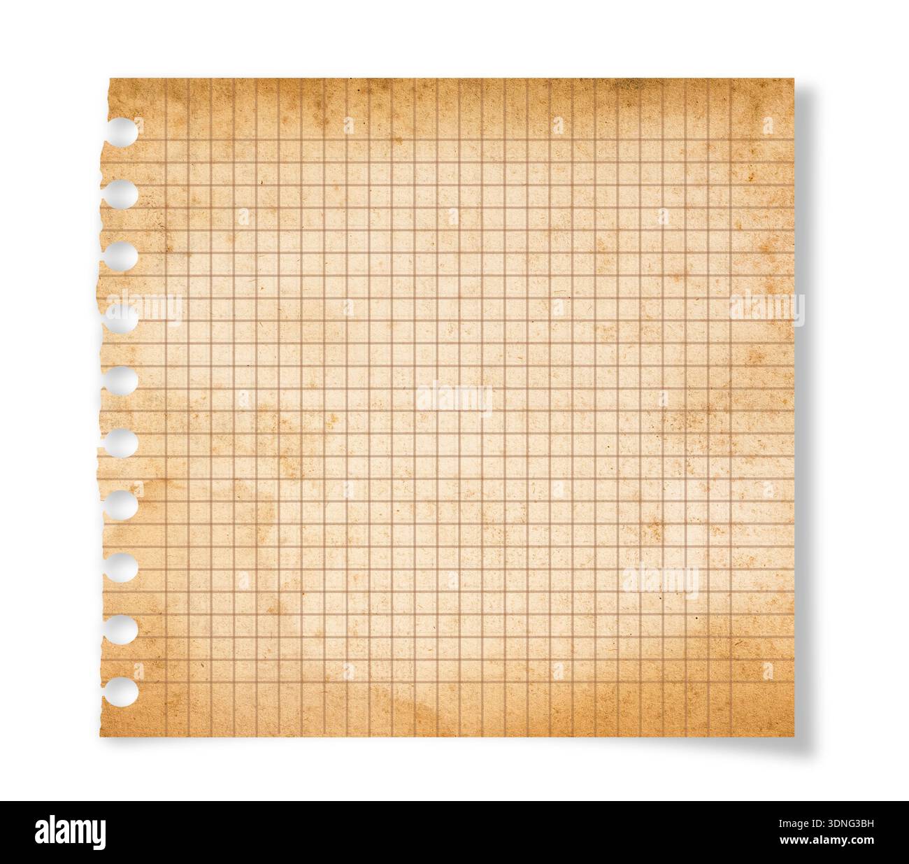 Morceau déchiré de vieux papier carré isolé sur blanc Banque D'Images