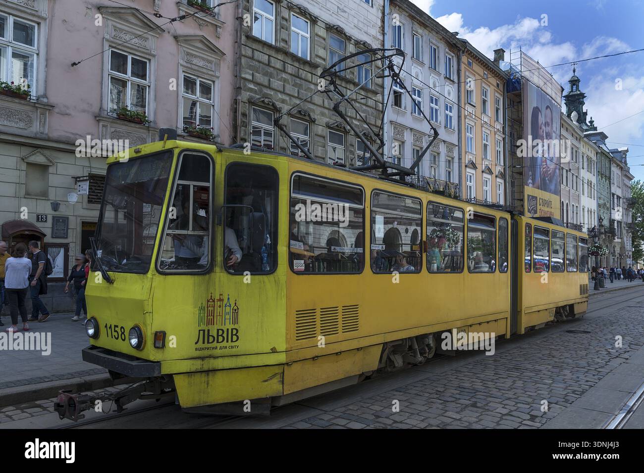 Vieux tram à Lviv Ukraine Banque D'Images
