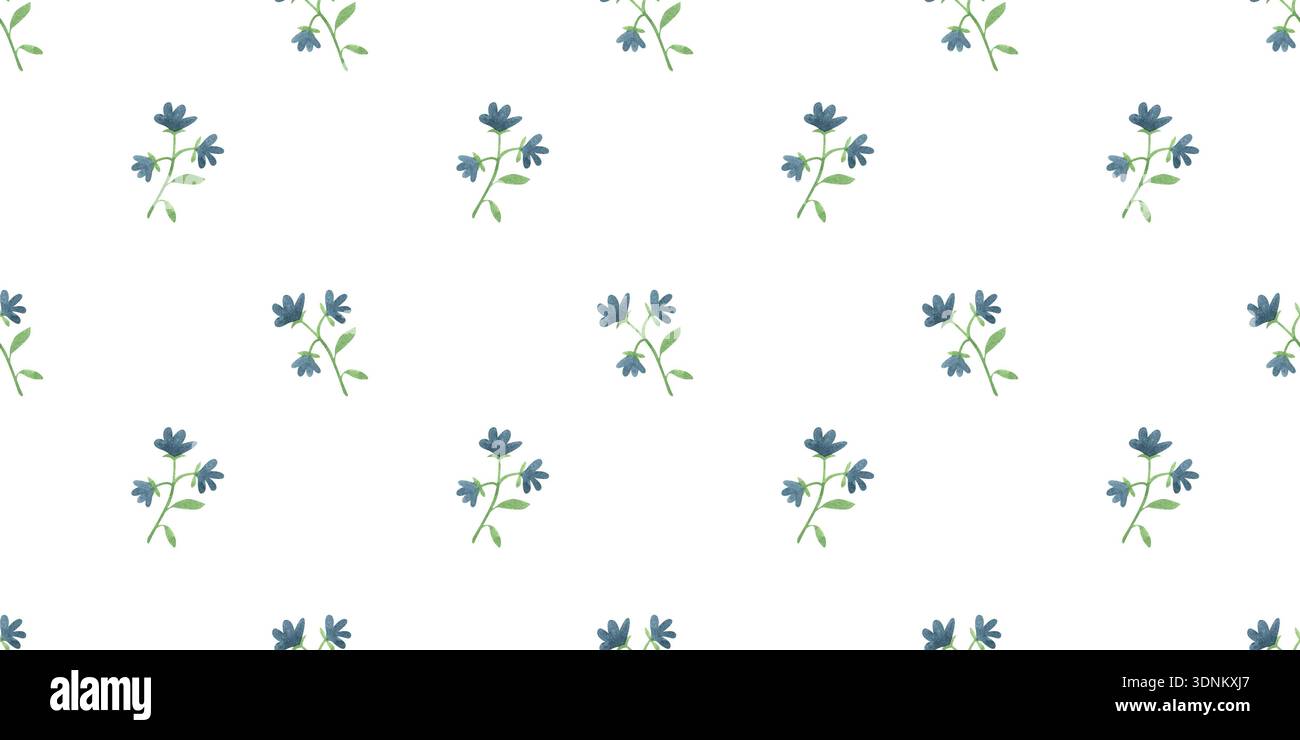 Modèle sans couture avec des illustrations d'aquarelle dessinées à la main de fleurs bleues. Printemps, collection d'été de plantes colorées dans un style simple. Banque D'Images