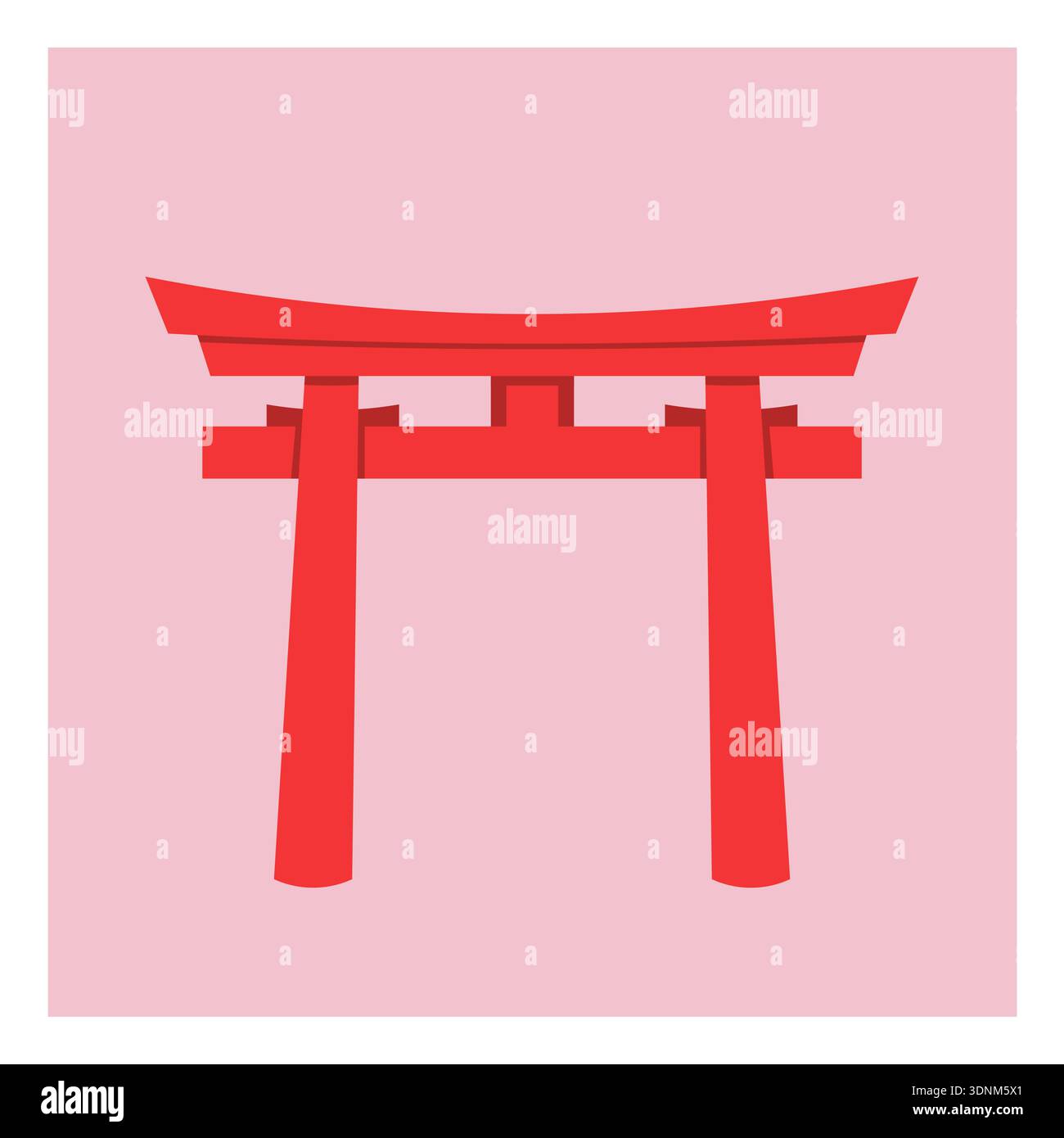 Porte torii japonaise traditionnelle en rouge sur fond rose, symbole de spiritualité shinto, illustration vectorielle minimaliste. Illustration de Vecteur