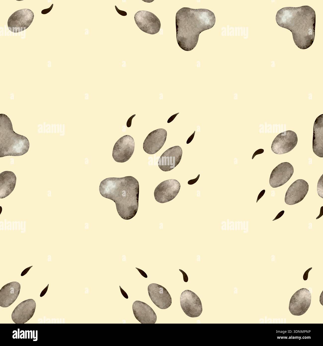 Motif sans couture pour chien. Empreintes de pattes de chien sur un fond beige. Illustration d'aquarelle dessinée à la main. Clip art vectoriel pour cartes postales, papier d'emballage Illustration de Vecteur
