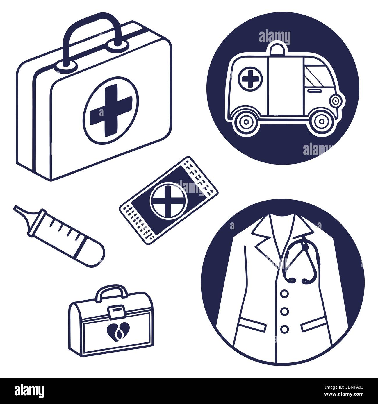 Soins de santé Service médical d'urgence illustration vectorielle du jeu d'icônes Illustration de Vecteur