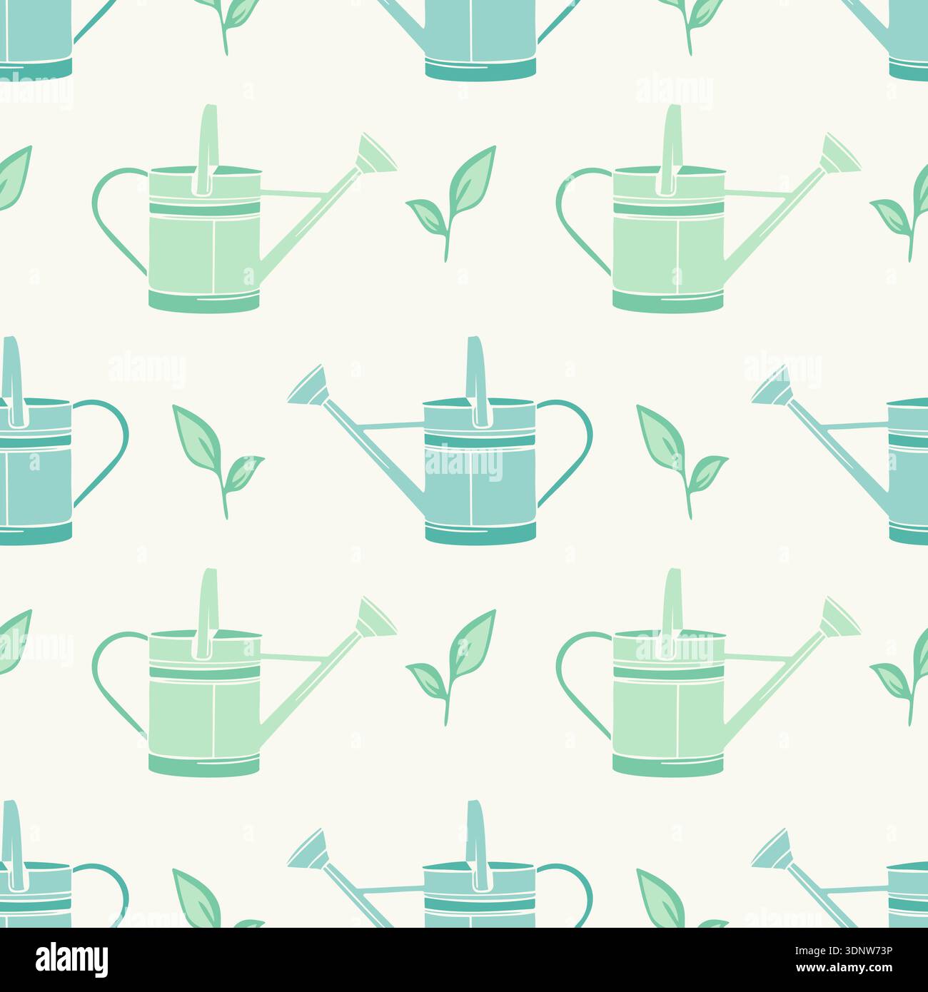 Jardinage printanier, arrosage des germes et des graines. Un motif avec arrosoirs et pousses vertes sur fond clair. Illustration vectorielle Illustration de Vecteur