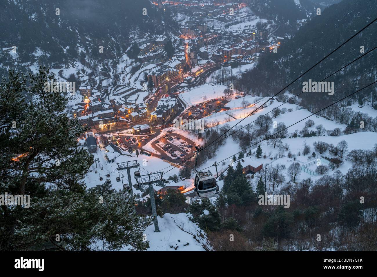Vue hivernale d'Arinsal, la Massana, Andorre Banque D'Images