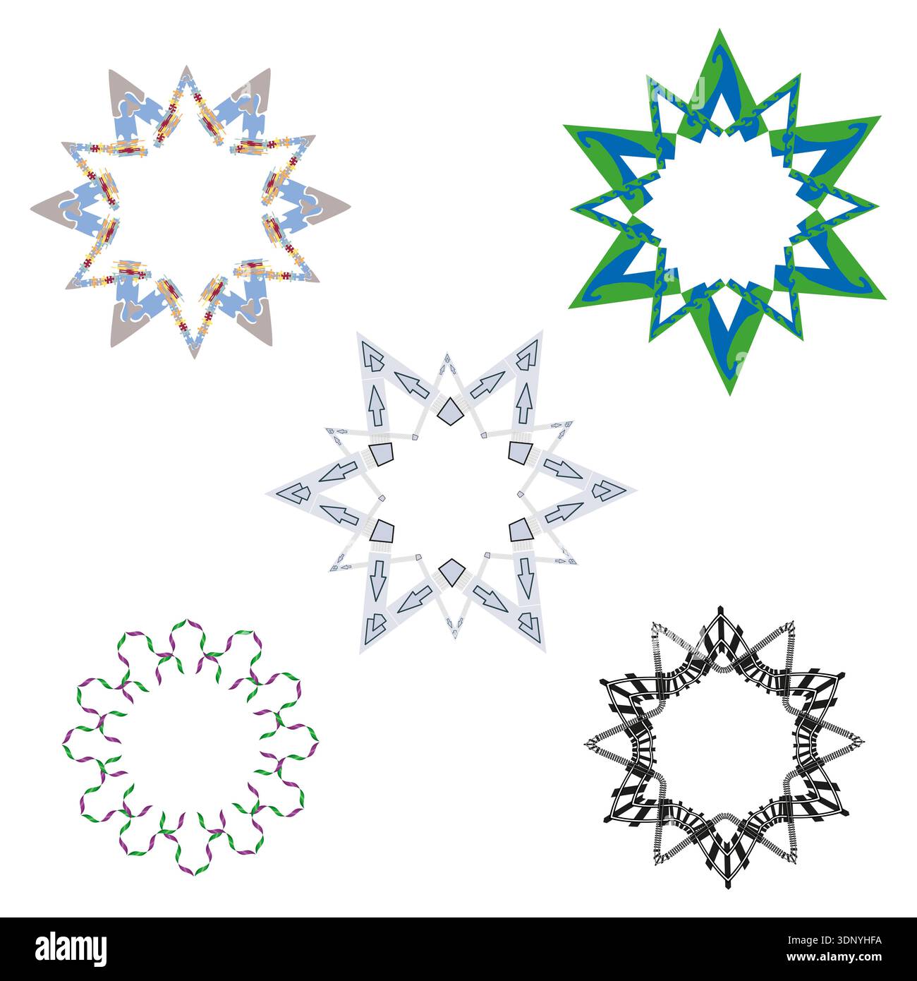 Icônes d'étoiles géométriques. Différentes formes de contour. Jeu de vecteurs créatifs. Symboles linéaires minimaux Illustration de Vecteur