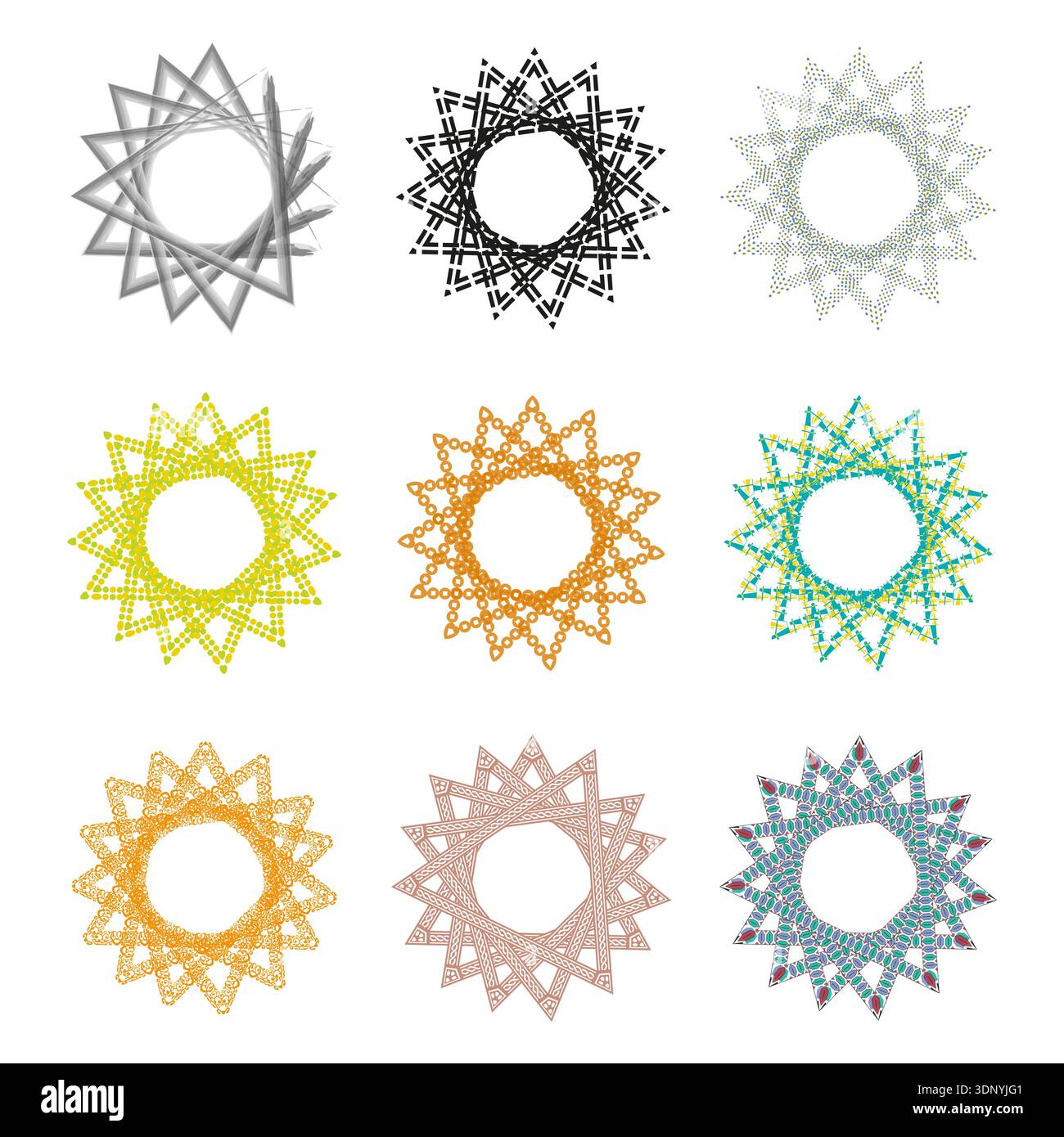 Icônes rondes de couleur. Ensemble de vecteurs géométriques. Formes circulaires lumineuses. Symboles d'interface vibrants Illustration de Vecteur