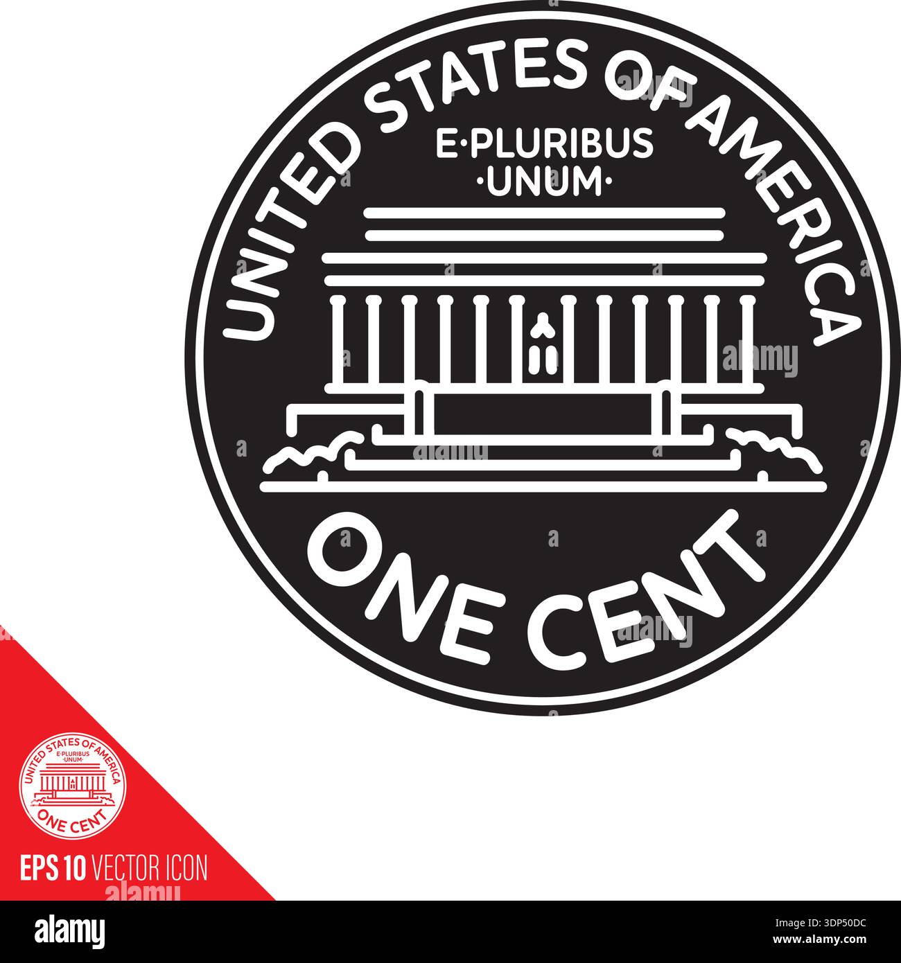 Icône de glyphe de vecteur coin back side des États-Unis pour National One cent Day le 1er avril Illustration de Vecteur