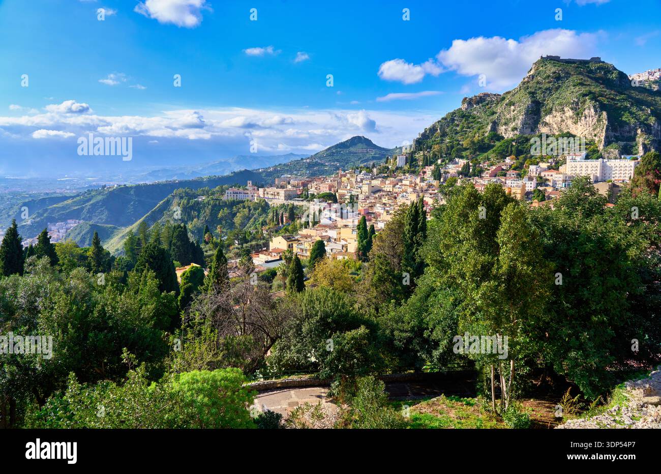 Vue de Taormina, Mesina, Sicile, Italie Banque D'Images