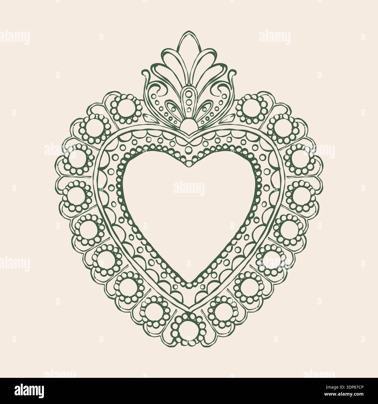 Bijoux vintage en forme de coeur. Illustration féminine vintage. Accessoires rétro. Dessin vectoriel vert. Illustration de Vecteur