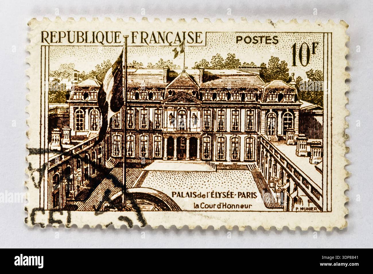 France Elysée Palace résidence présidentielle Paris Gouvernement officiel timbre vintage ! Ce timbre commémoratif français institutionnellement distingué iss Banque D'Images