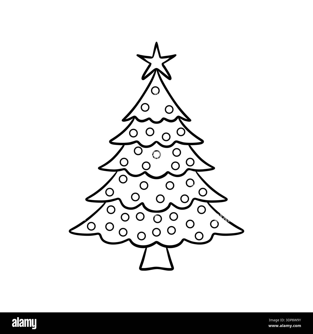 Page à colorier de Noël d'un arbre décoré pour les enfants. Illustration simple et amusante parfaite pour les activités des enfants Banque D'Images