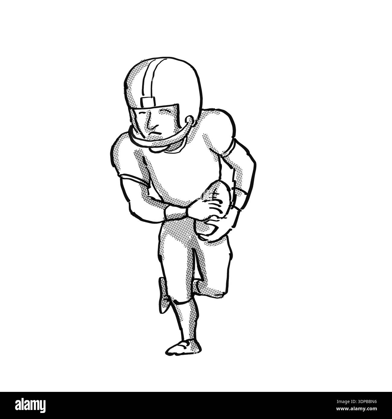 Cartoon style illustration d'un joueur de football américain en noir et blanc sur fond blanc isolé Banque D'Images