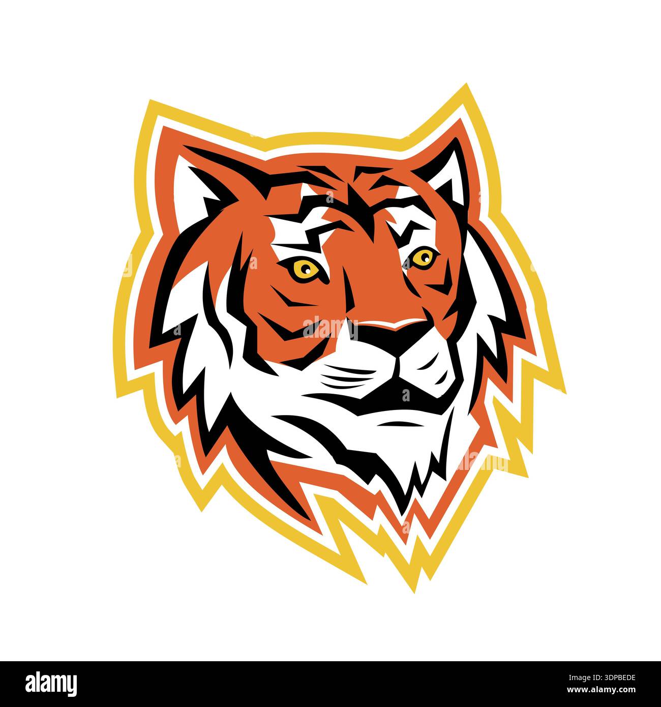 Illustration d'icône de mascotte sportive d'une tête de tigre de la baie du Bengale, un tigre asiatique continentale cherchant à côté sur fond isolé dans un style rétro Banque D'Images