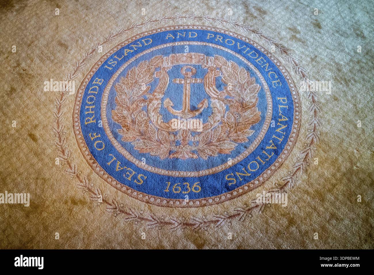 Providence, RI, le 29 août 2018 : Le Grand Sceau de Rhode Island et des plantations de Providence marker Banque D'Images