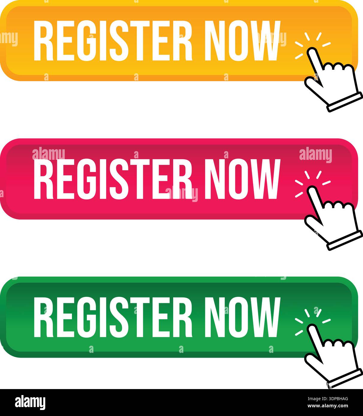 Illustration colorée de trois boutons d'enregistrement avec un clic du curseur de la main Illustration de Vecteur