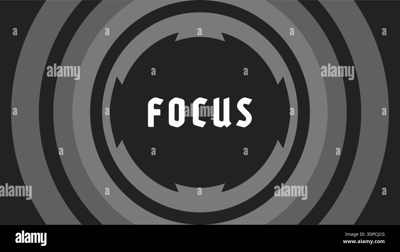 Badge sombre avec anneaux concentriques et le mot Focus centré dans un style minimaliste audacieux Illustration de Vecteur