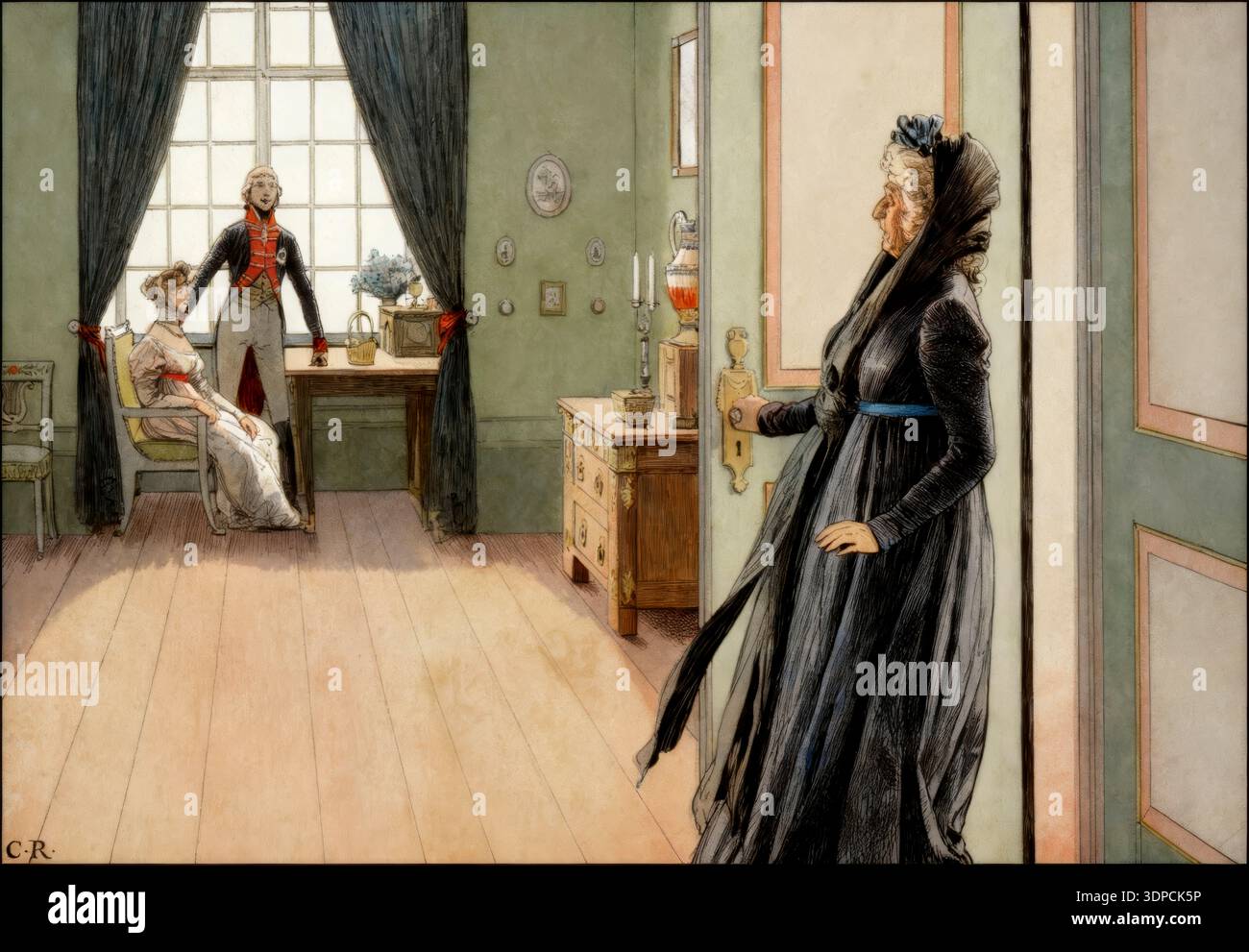 Le prince héritier Friedrich Wilhelm et sa jeune épouse Louise se rencontrent de manière informelle contre la volonté de la grande maîtresse comtesse de Voss, Allemagne, 22. Décembre 1793, Louise de Mecklembourg-Strelitz, 1776 - 1810, reine consort de Prusse, peinture historique de C. Röchling Banque D'Images