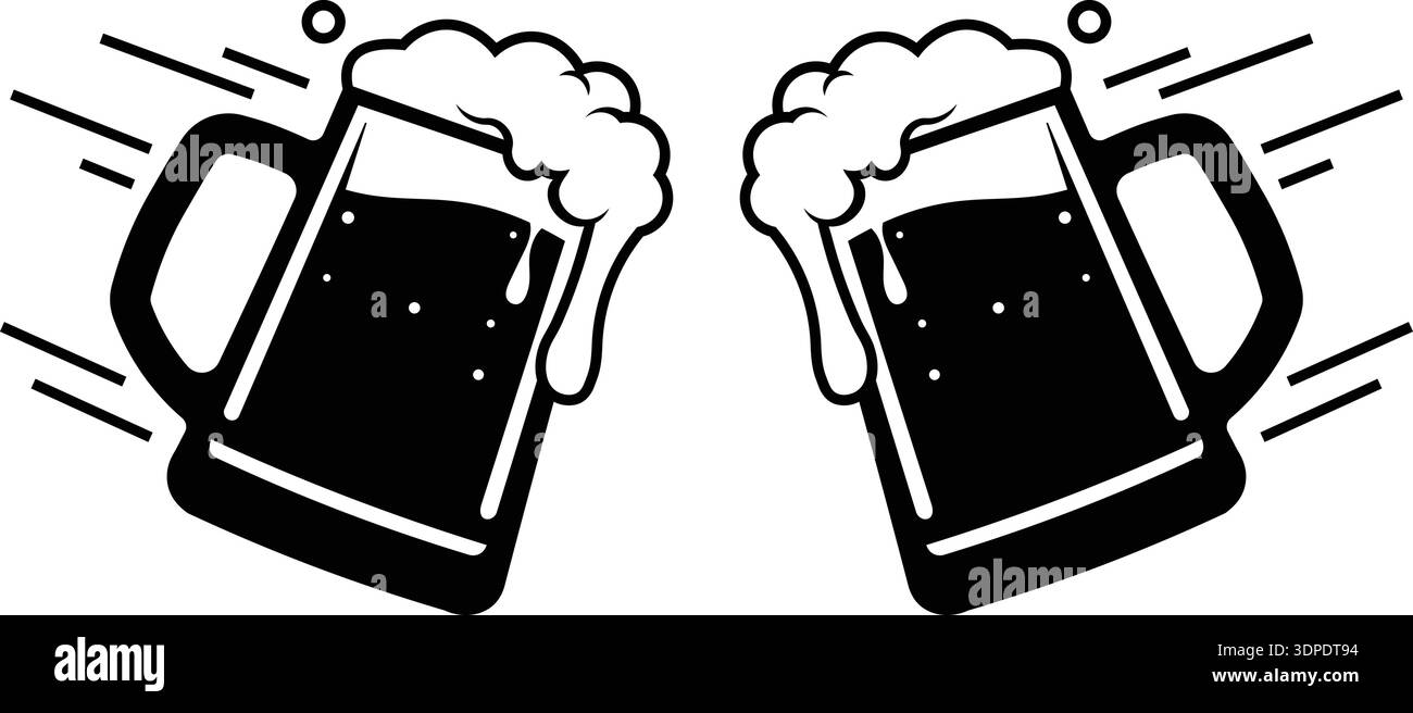 Clinking mugs à bière avec Foam Cheers Toast icône Noir Blanc illustration vectorielle silhouette Illustration de Vecteur