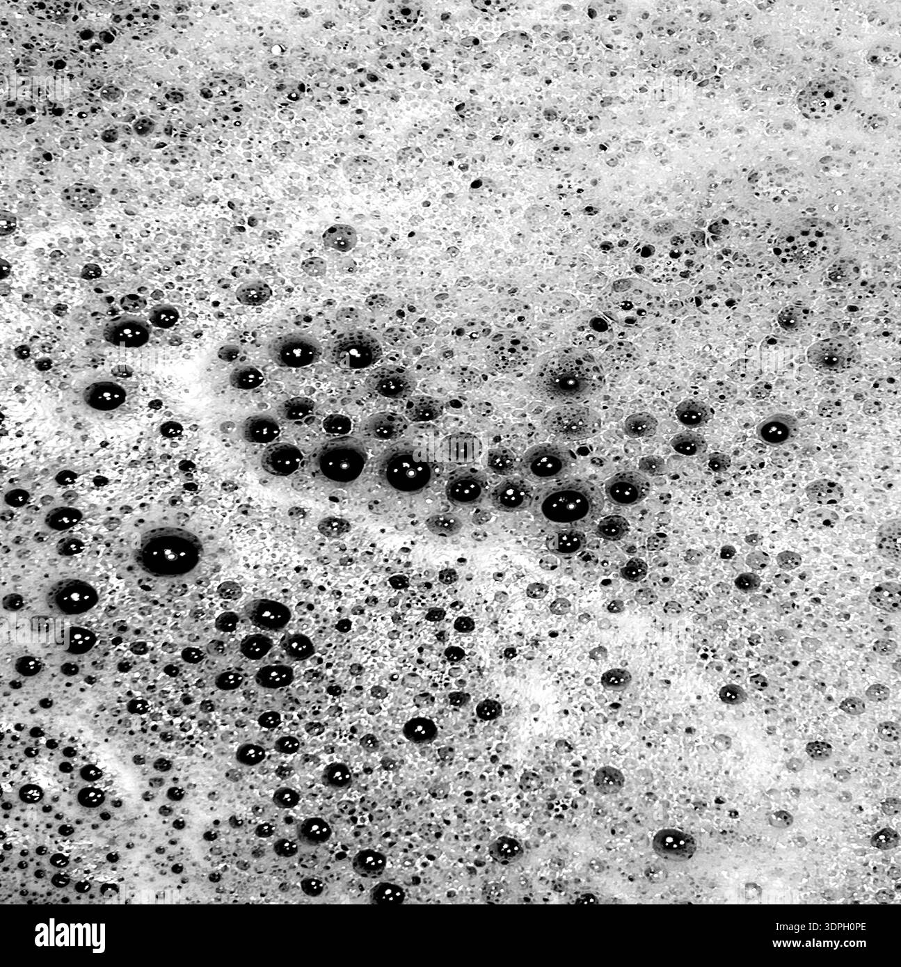 L'eau se mélange au savon, créant des bulles et de la mousse qui flottent à la surface. Cette scène se déroule dans un évier de cuisine, montrant les tâches de nettoyage quotidiennes. Banque D'Images