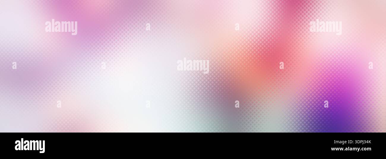 Fond dégradé pastel abstrait avec motif de points demi-teintes subtil, flou coloré doux dans des tons orange violet rose et menthe, tex de maille minimal moderne Banque D'Images
