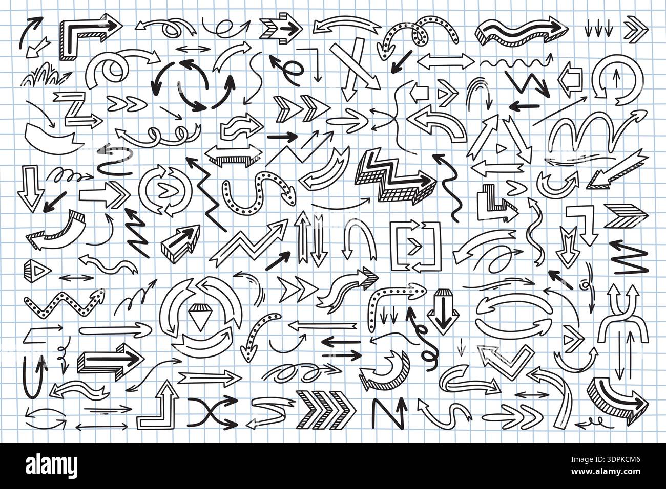 Flèches de dessin animé. Ensemble de signes de couleur dessinés à la main, cercle excentrique dessin à la main ou ligne noire dessinée au crayon. Navigation et mouvement, organisation de la présentation. Collection graphique isolée de clip art vectoriel Illustration de Vecteur