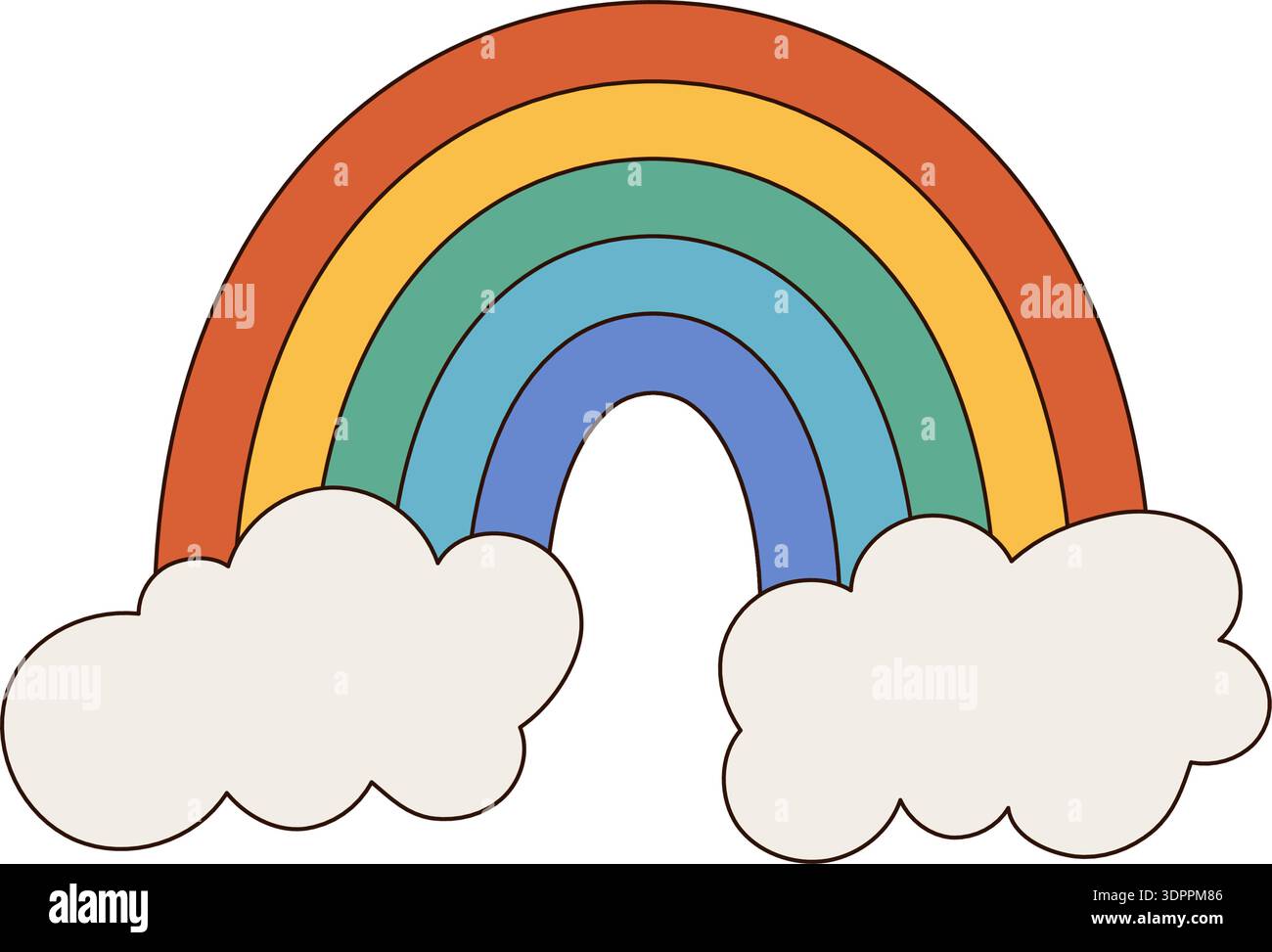 Groovy Cartoon Rainbow avec Wavy style Illustration de Vecteur
