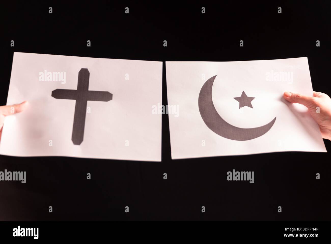 Le concept de dialogue interreligieux favorise la compréhension et la spiritualité en réunissant des symboles, des croyances de diverses religions hindouisme, Islam, J Banque D'Images