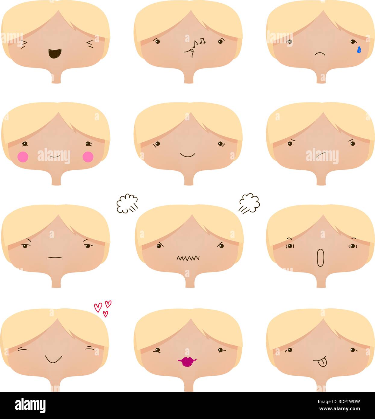 Ensemble vectoriel de visages mignons, collection d'humeurs différentes. Illustration de Vecteur