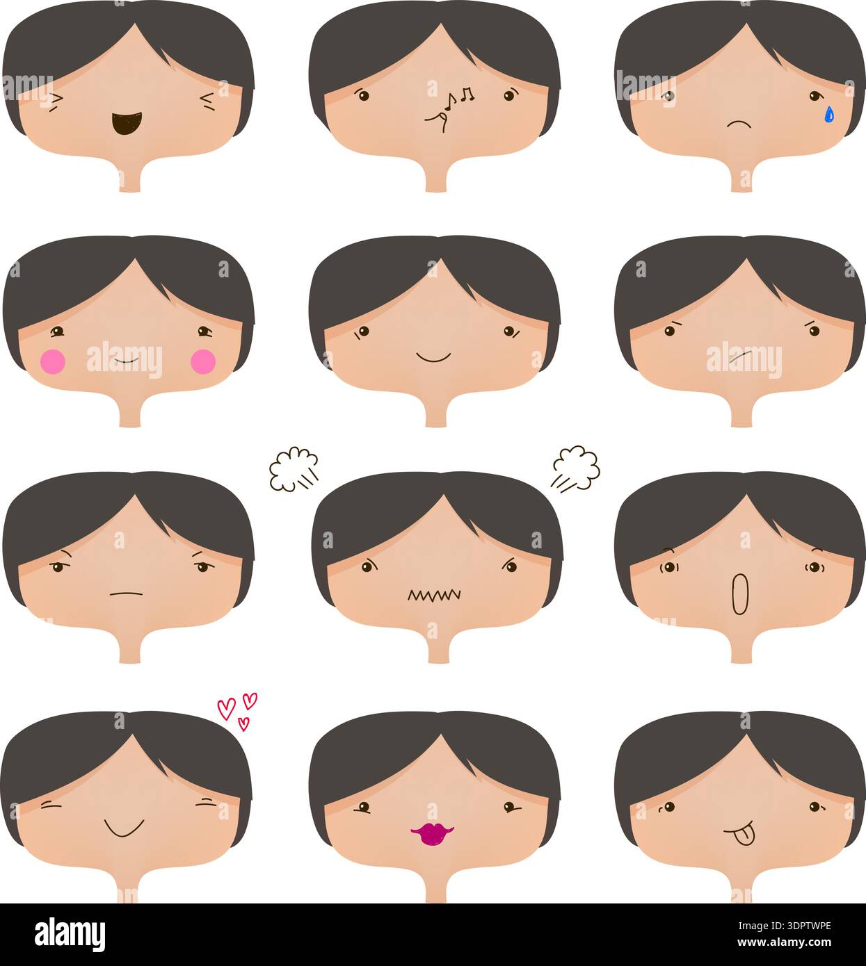 Ensemble vectoriel de visages mignons, collection d'humeurs différentes. Illustration de Vecteur