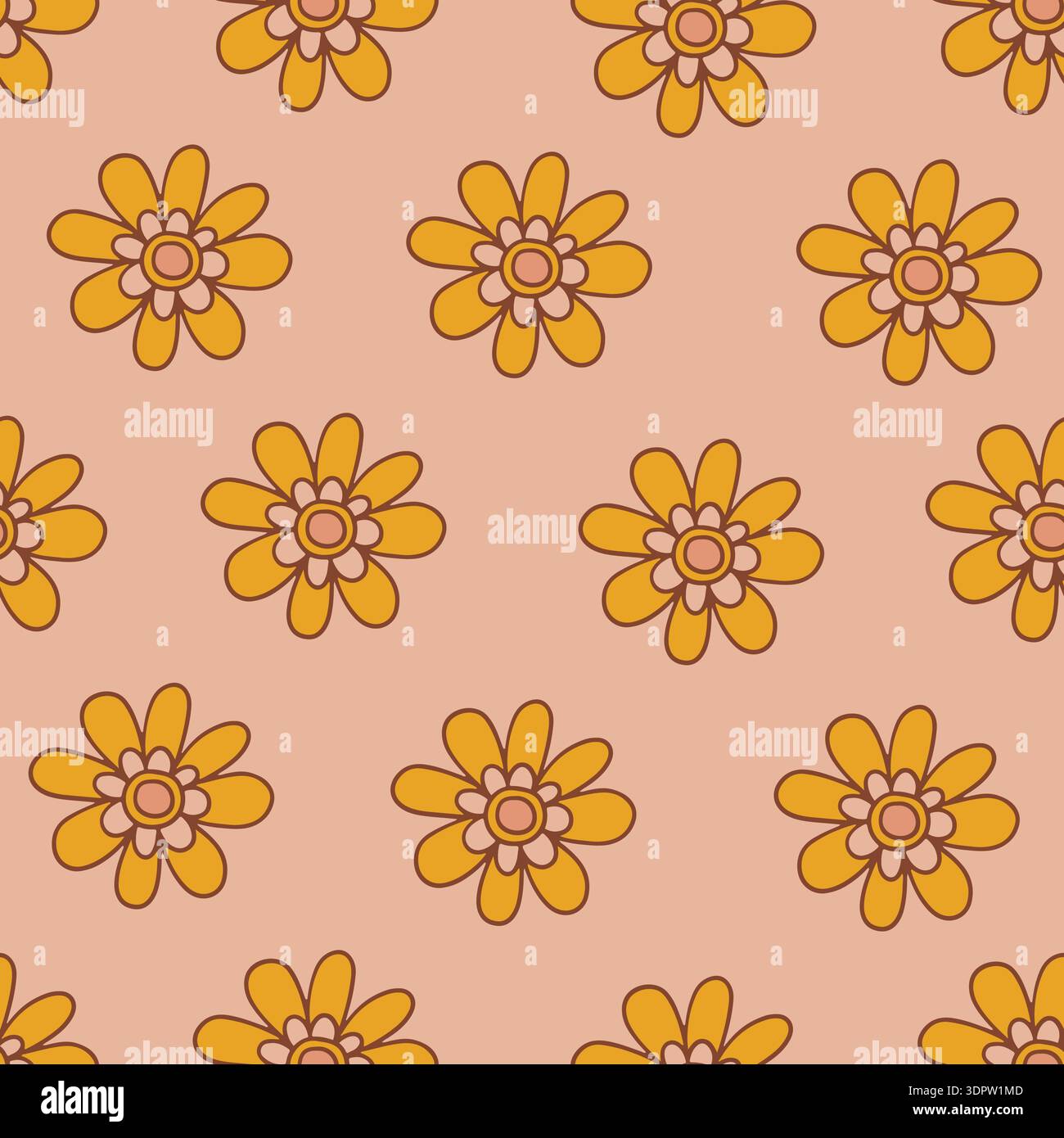 Design de motif sans couture vectoriel groovy rétro floral Illustration de Vecteur