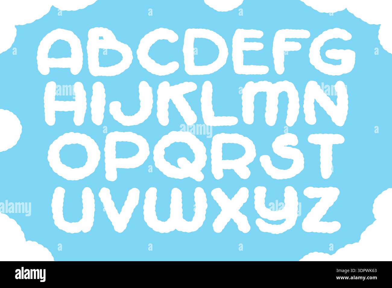 Police bulle Doodle. Lettres gonflées de l'alphabet. Modèle abc nuageux Illustration de Vecteur