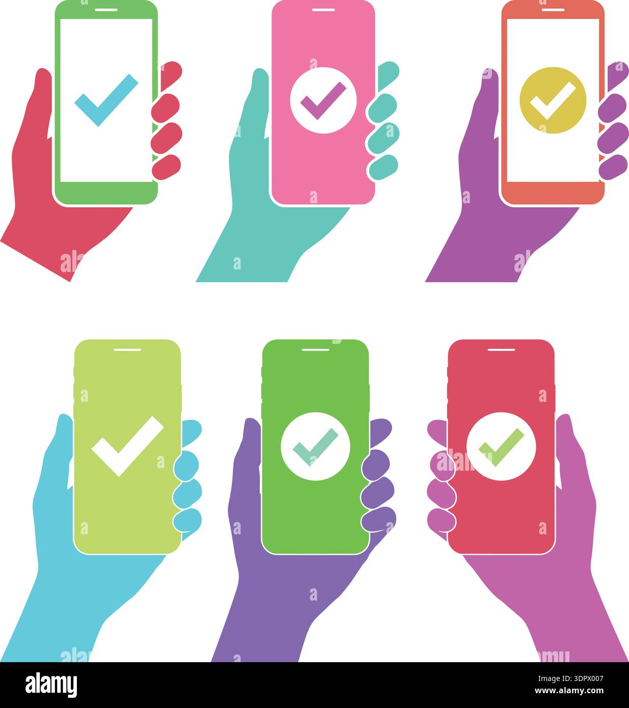 Smartphone portable avec icône de coche, approbation de l'application mobile et concept de vérification en ligne Illustration de Vecteur
