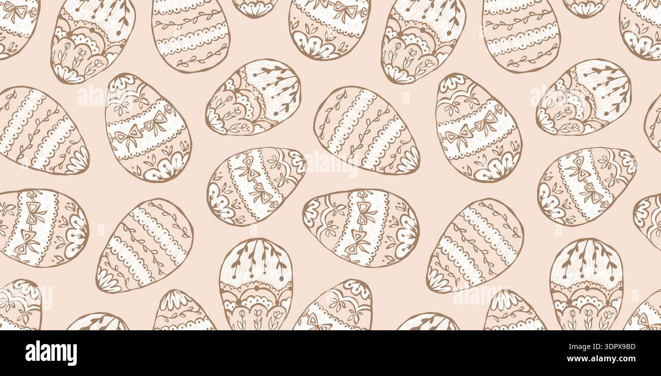 Vintage Pâques motif sans couture avec des oeufs décorés ornés dans une palette de couleurs pastel beige Illustration de Vecteur
