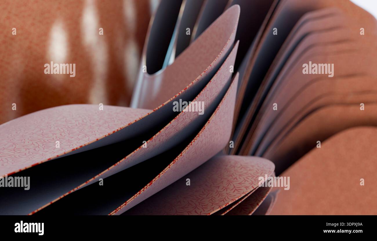 Un rendu abstrait mettant en valeur un motif lisse, semblable à un tissu avec des textures complexes. Les couches créent de la profondeur et un attrait visuel unique, améliorant son aes Banque D'Images