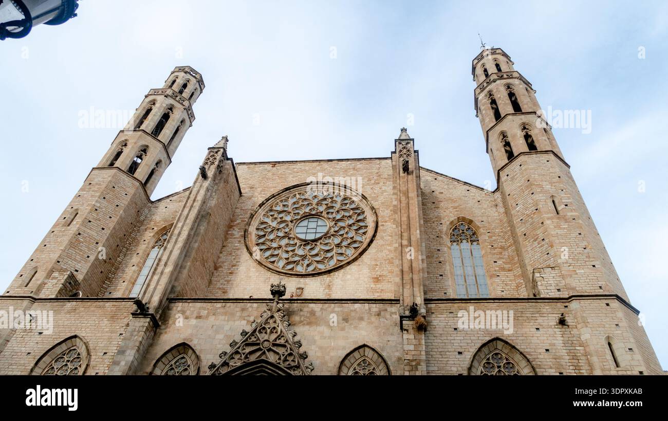 La majestueuse cathédrale de Barcelone se dresse fièrement avec son architecture gothique. Ses détails complexes et son design historique le marquent comme un terrain important Banque D'Images