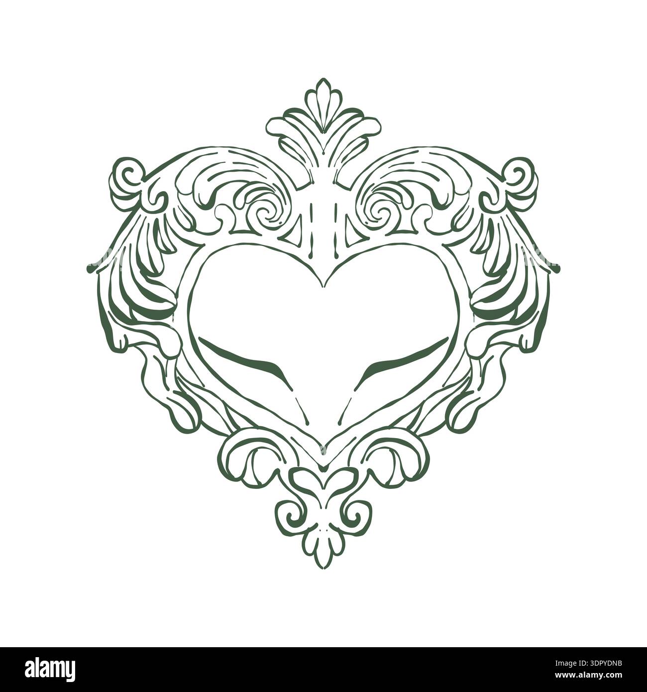 Bijoux vintage en forme de coeur. Illustration féminine vintage. Accessoires rétro. Dessin vectoriel vert. Illustration de Vecteur
