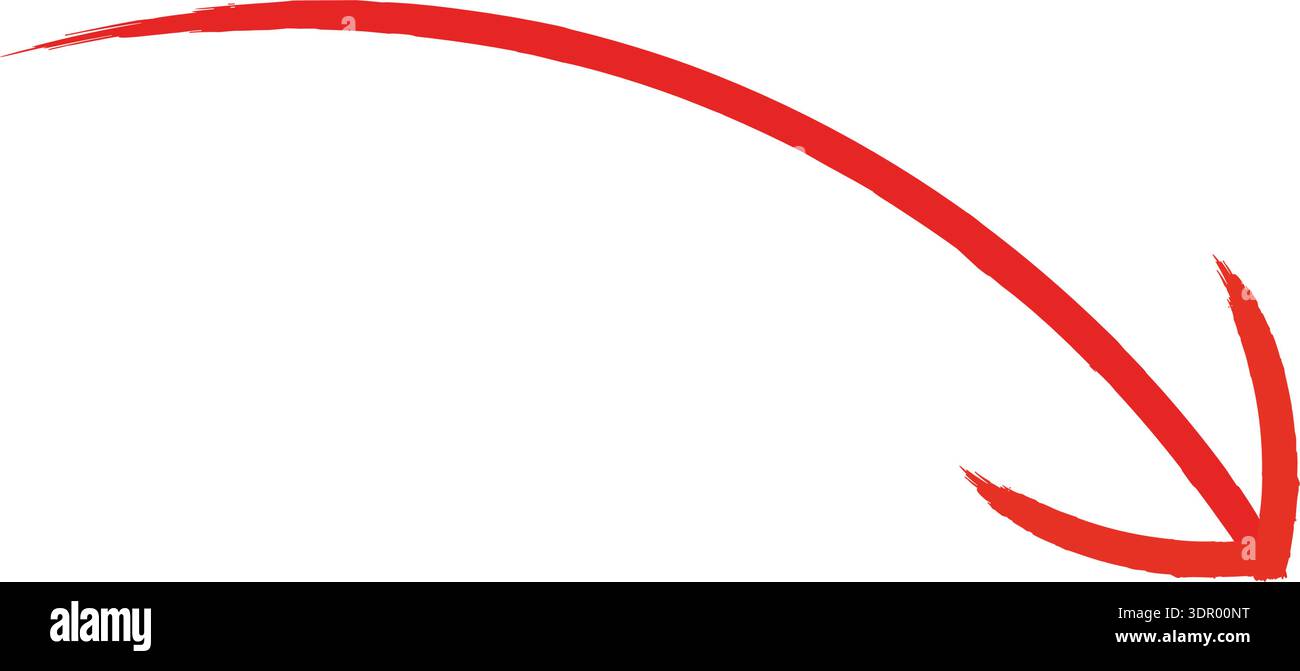 L'image affiche un graphique numérique d'une seule flèche rouge. La flèche commence à partir de la partie supérieure gauche du cadre, courbe vers le bas en un arc lisse, Illustration de Vecteur
