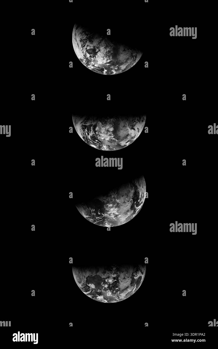 Vue en noir et blanc des saisons de la Terre, des équinoxes et des solstices depuis l'espace. Éléments de cette image fournis par la NASA. Banque D'Images