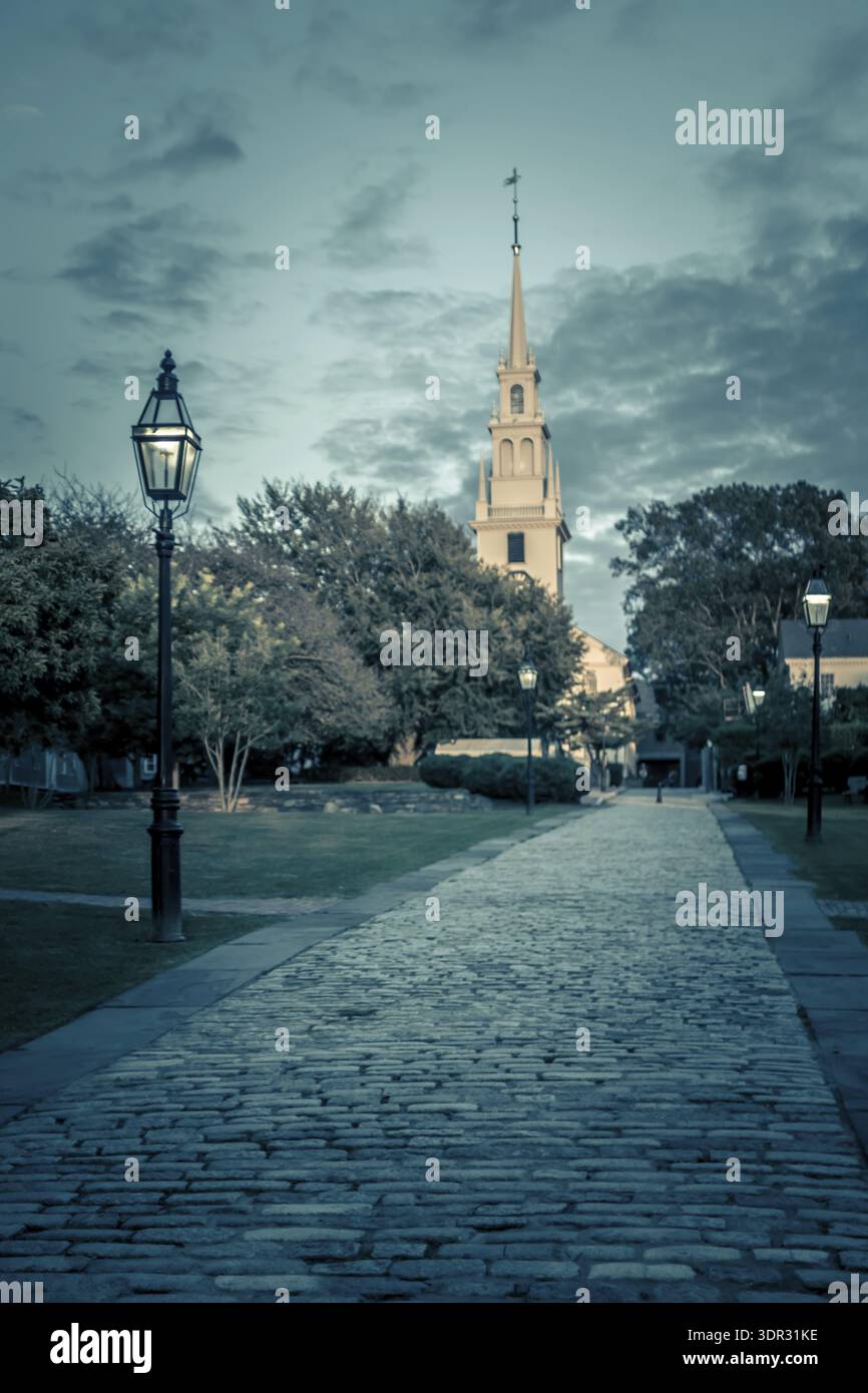 Newport rhode Island rues de la ville dans la soirée Banque D'Images