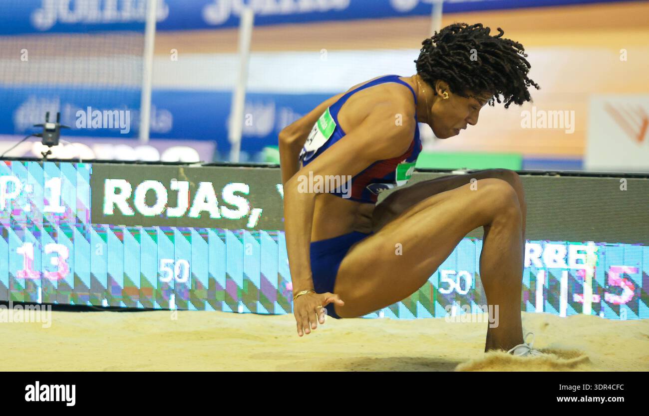 Yulimar Rojas, triple saut vénézuélien et détentrice du record du monde du triple saut féminin, célébrant pendant la compétition. Le champion olympique et m Banque D'Images