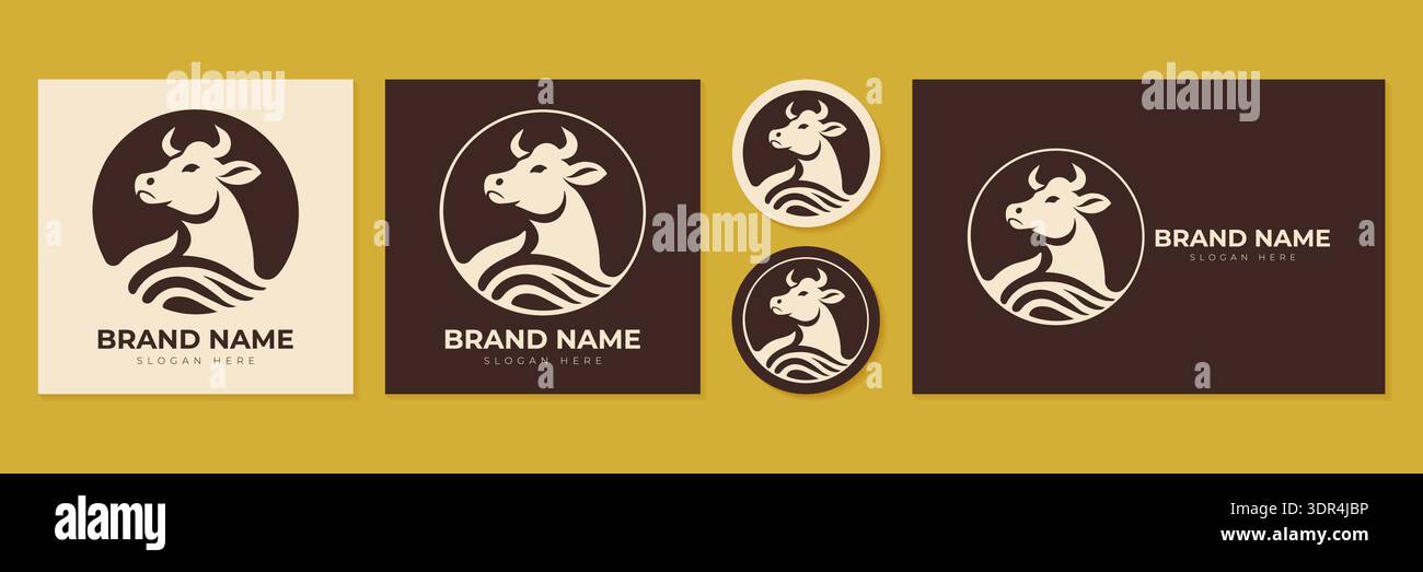 Illustration vectorielle de jeu de logo de tête de vache pour la ferme laitière et l'image de marque de boucherie de viande biologique. Illustration de Vecteur
