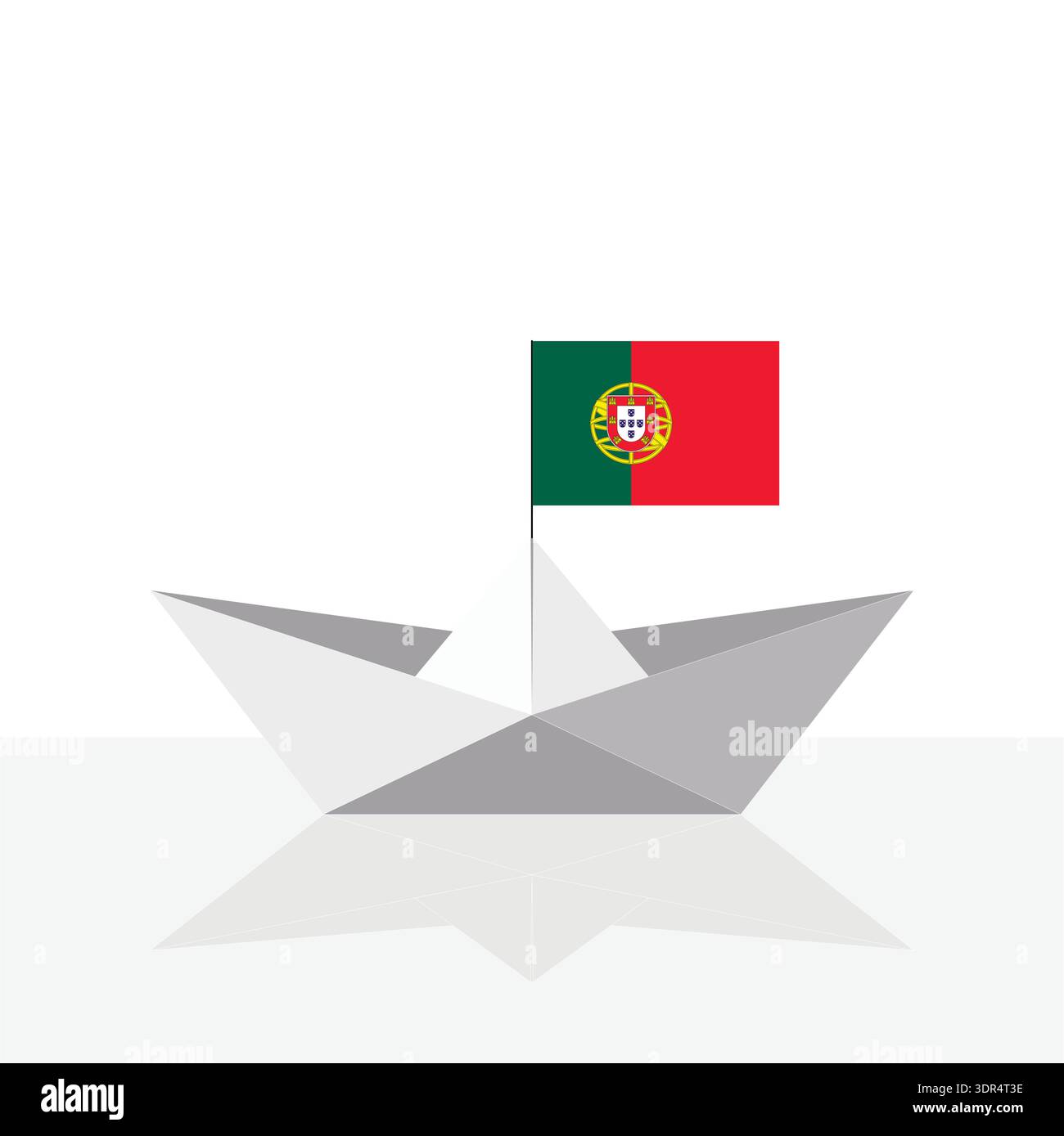 Navire en papier origami avec réflexion et drapeau du Portugal. Vecteur. Illustration de Vecteur