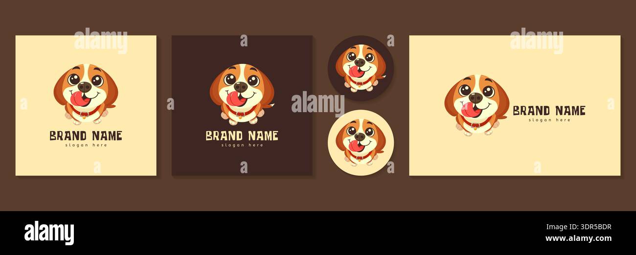Ensemble de logo de mascotte de chien beagle mignon pour illustration vectorielle d'identité de marque de magasin d'animaux de compagnie. Illustration de Vecteur