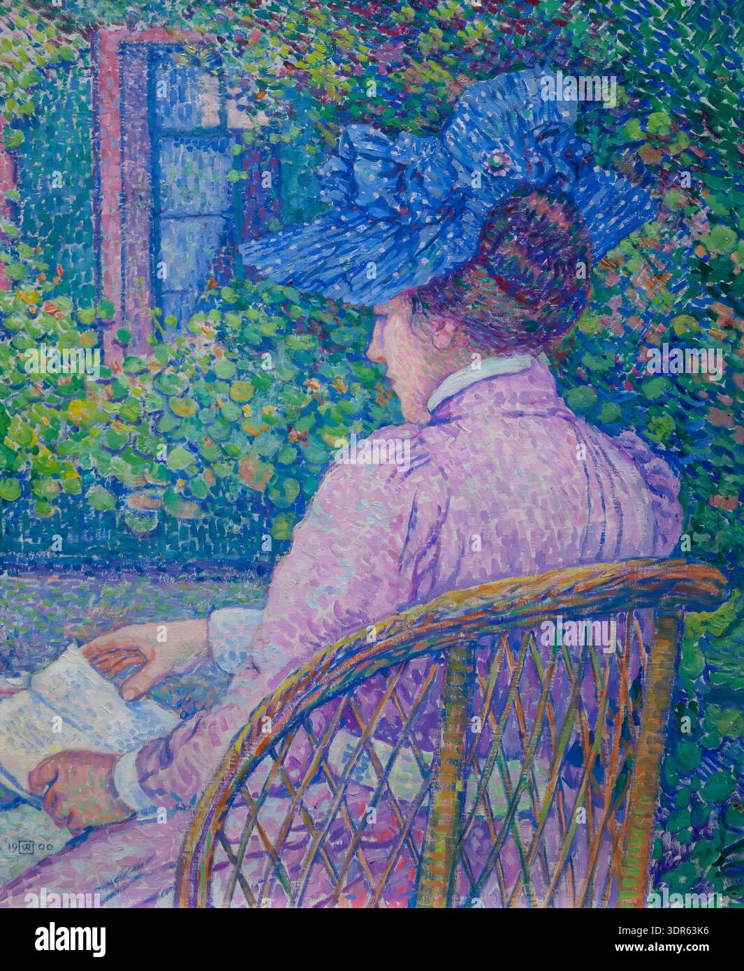 Femme lisant, Dame lisant, la Dame au chapeau bleu, le chapeau bleu, Theo van Rysselberghe,1900, Banque D'Images