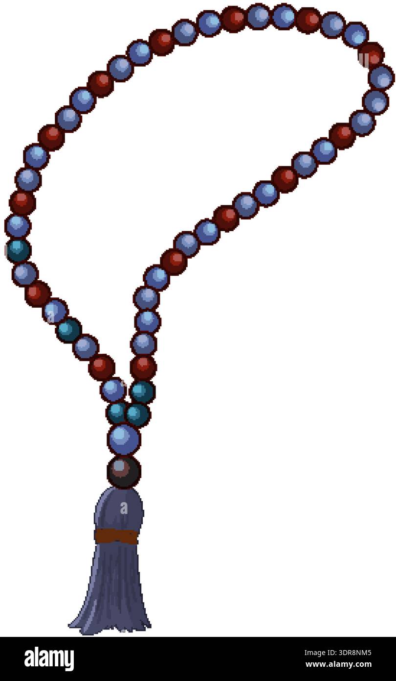 Illustration vectorielle de perles de prière avec des perles multicolores et pompon, style numérique propre Illustration de Vecteur