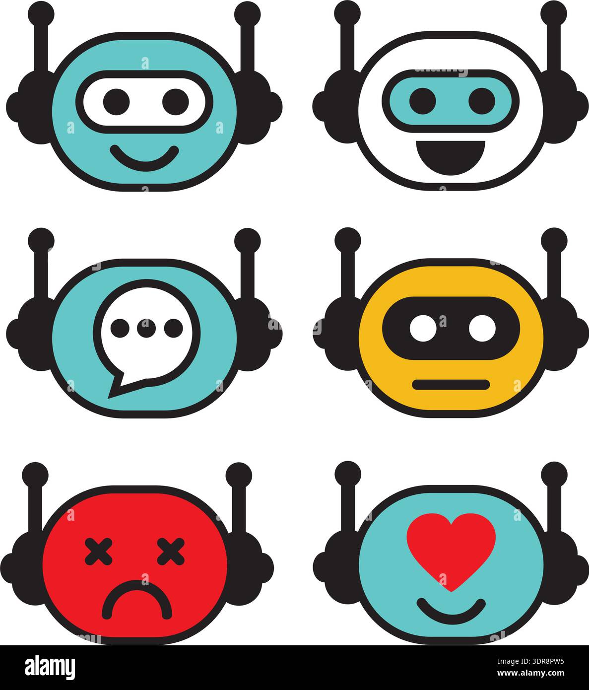 Groupe d'icônes emoji face bot pour les émotions ai Illustration de Vecteur