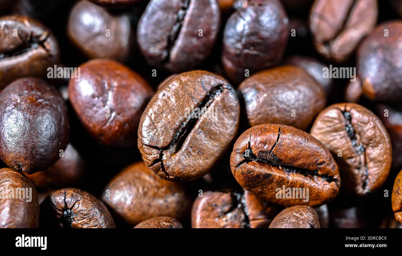 Close up of roasted Coffee beans. Banque D'Images