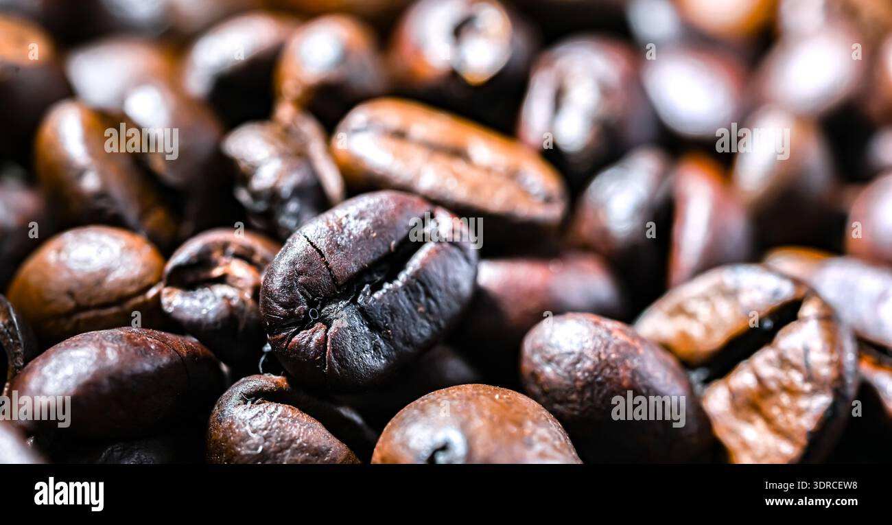 Close up of roasted Coffee beans. Banque D'Images
