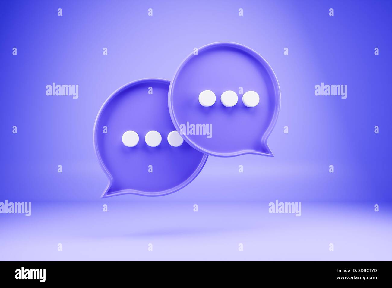 Bulles de parole 3D bleues sur fond violet Banque D'Images